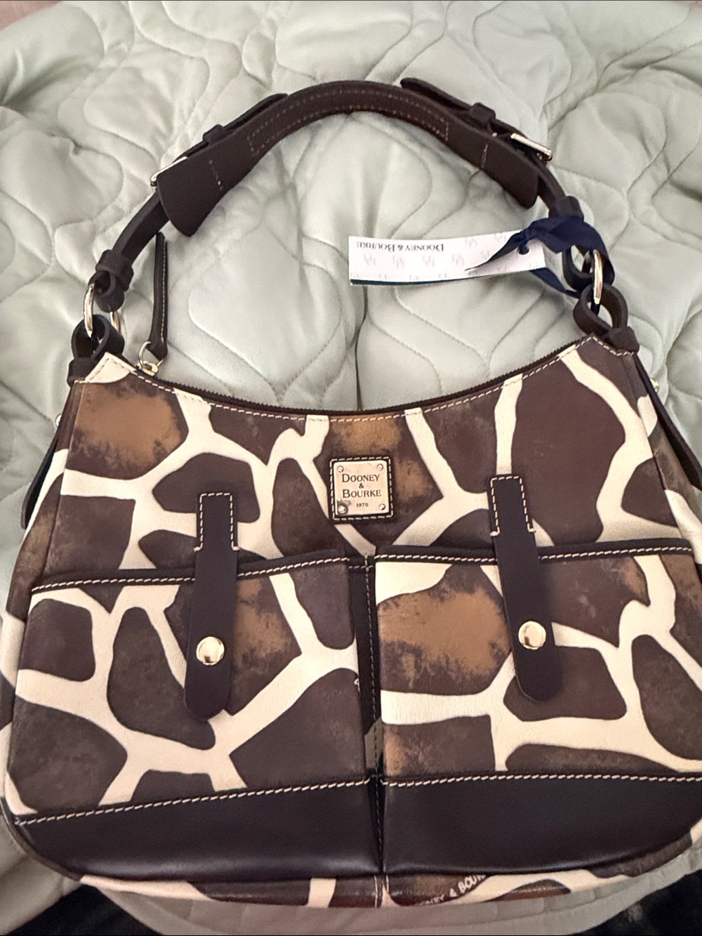 Dooney & Bourke Brown and Cream Giraffe-Print Shoulder Bag